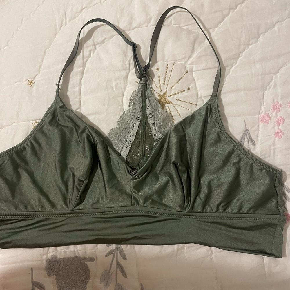 Olive Green Lace-Back Bralette